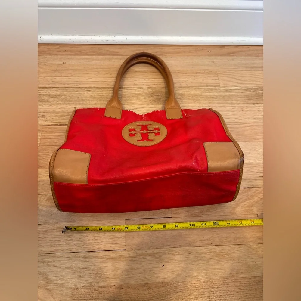 Tory Burch Red orange and tan leather tote - Picture 7 of 12